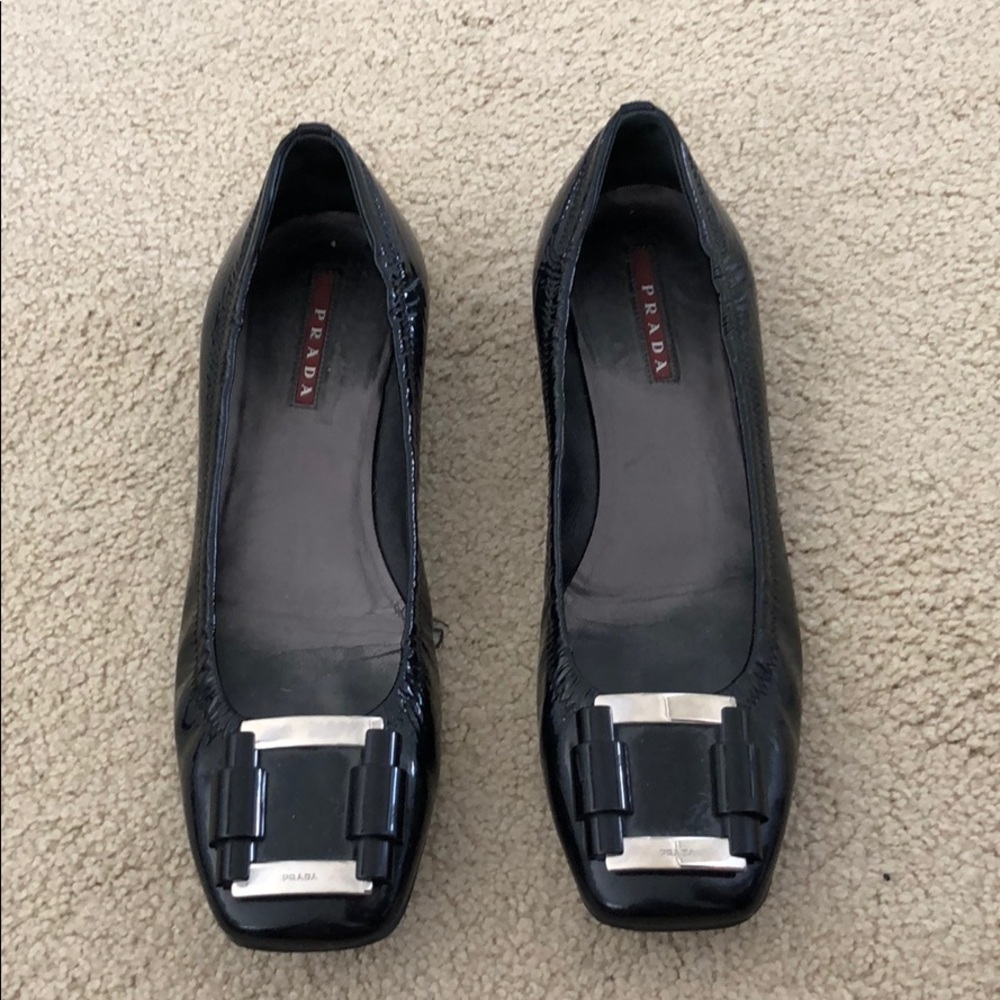 Prada buckle patent leather flats